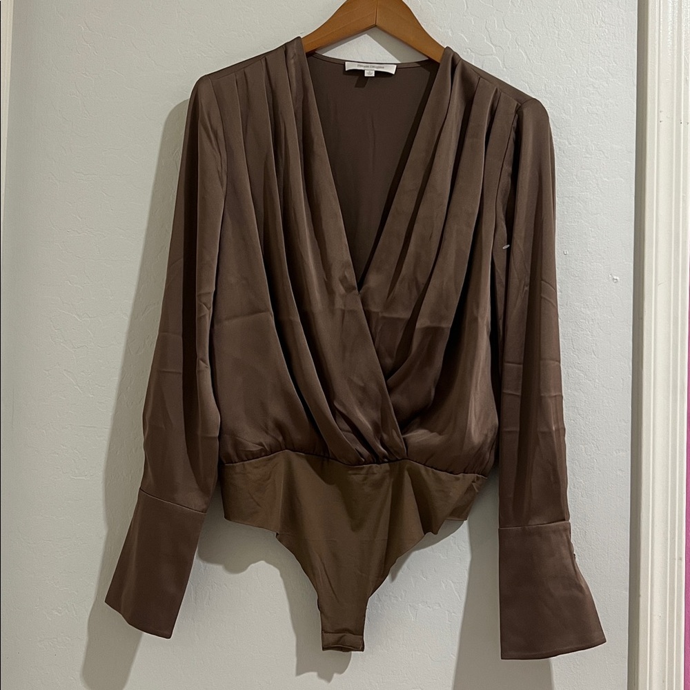 +Favorite Daughter Surplice Long Sleeve Satin Bodysuit Size Medium